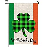 View Mogarden St. Patrick's Day Ireland Garden Flag, Double Sided, 12.5 x 18 Inches, Irish Shamrock Buffalo Check Plaid Heavy Weatherproof Burlap Spring Yard Flag - 