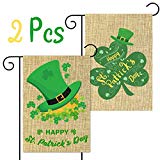 View WATINC 2Pcs Happy St. Patrick's Day Garden Flag Burlap Double Sided Clover House Flags Shamrock Indoor Home Flag with Green Hat Pattern Outdoor Three Leaves Decor Flag for Celebration 18.2 x 12.4 in - 