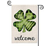 View AVOIN Welcome Shamrock Garden Flag Vertical Double Sided, St Patrick's Day Watercolor Polka Dot Buffalo Plaid Chevron Stripe Lucky Clover Burlap Yard Outdoor Decoration 12.5 x 18 Inch - 