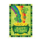 View Dtzzou Happy St.Pat's House Flag 28" x 40" Decorative Shamrock Clover Garden Flag Gold Pot Coin Rainbow Double Sided Flag for St. Patrick's Day Decoration - 