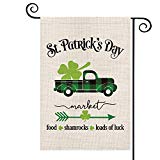 View AVOIN Happy St Patrick's Buffalo Plaid Truck Garden Flag Vertical Double Sided, Lucky Clover Shamrock Arrow Loads of Luck Burlap Yard Outdoor Decoration 12.5 x 18 Inch - 