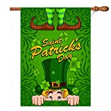View VIEKEY St. Patrick's Day House Flag 28 x 40 Inch Double Sided Linen Decorative Saint Patrick's Day Shamrock Holiday Hat House Flag - 
