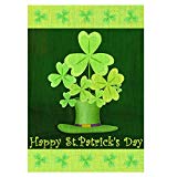 View WATINC 1Pcs Happy St. Patrick's Day Garden Flag Burlap Double Sided Clover House Flags Shamrock Indoor Home Flag with Green Hat Pattern Outdoor Three Leaves Decor Flag for Celebration 27.5x39.4 Inch - 