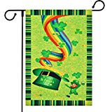 View Lucky Green Shamrock Coin Rainbow Garden Flag Vertical Double Sided Printing 2 Layer Burlap St. Patrick's Day Flags Garden Yard Outdoor Decorations 12.5 x 18 Inch - 