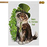 View Wamika St Patrick's Day House Flag 28 x 40 Double Sided, Cat Leprechaun Watercolor Clover Shamrock Garden Yard Flags Spring Welcome Outdoor Indoor Banner for Party Home Saint Patricks Day Decoration - 
