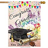 View Wamika Congrats Grad Graduation Cap Diploma Double Sided House Flag Garden Banner 28" x 40", You Did It Celebrate Graduation Season Summer Holiday Garden Flags for Anniversary Yard Outdoor Decoration - 