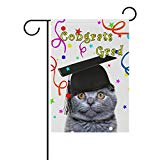View alaza Double Sided Lovely Cat Congrats Grad Celebration Graduation Polyester Garden Flag Banner 12 x 18 Inch for Outdoor Home Garden Flower Pot Decor - 