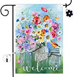 View Bonsai Tree Spring Garden Flag, Double Sided Welcome Seasonal Burlap House Flags 12x18 Prime, Hydrangea Pansies Daisy Flowers Yard Signs Farm Home Outdoor Decor - 
