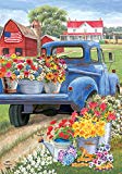 View  Roll over image to zoom in     Briarwood Lane Day On The Farm Spring House Flag Pick-up Truck Floral 28" x 40" - 