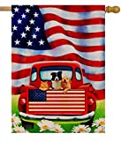 View Dyrenson Home Garden Yard Decorative 4th of July Dog Flowers House Flag Large Double Sided Burlap, Rustic Farm Old Red Truck Daisy 28 x 40 Flag, American Holiday USA Seasonal Outdoor Décor - 